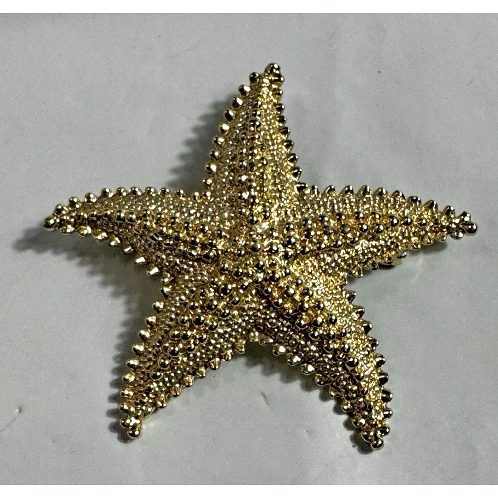 Gold Tone Starfish Brooch Nautical Sea Star Coastal Statement Pin 2.25"
